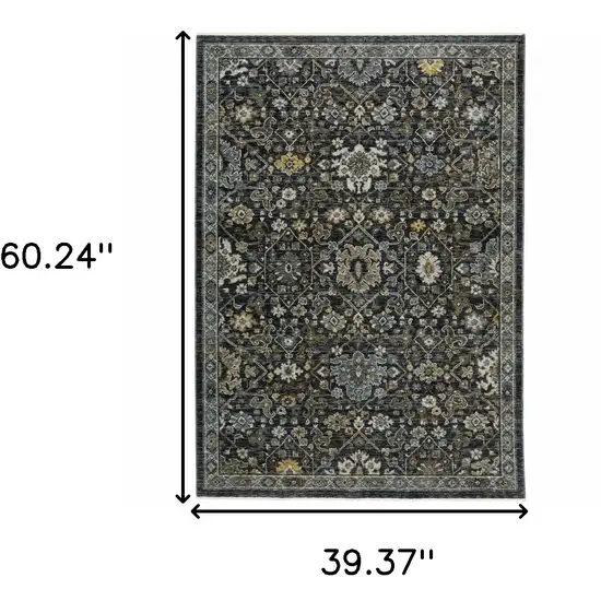 Blue Ivory Grey Gold Green And Brown Oriental Power Loom Stain Resistant Area Rug With Fringe Photo 10