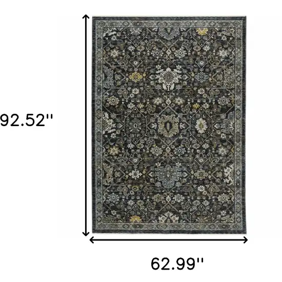 Blue Ivory Grey Gold Green And Brown Oriental Power Loom Stain Resistant Area Rug With Fringe Photo 10