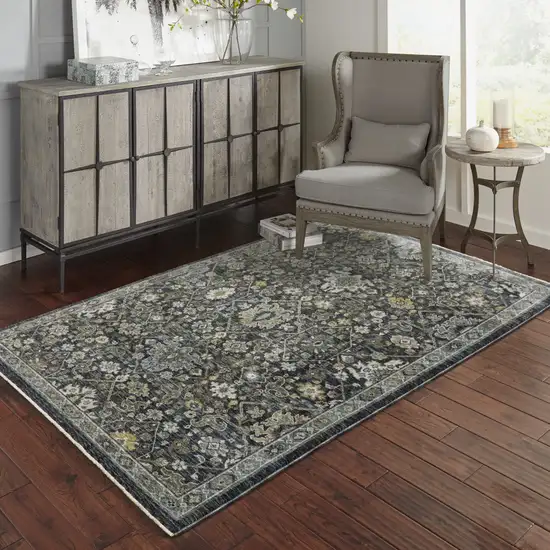 Blue Ivory Grey Gold Green And Brown Oriental Power Loom Stain Resistant Area Rug With Fringe Photo 8