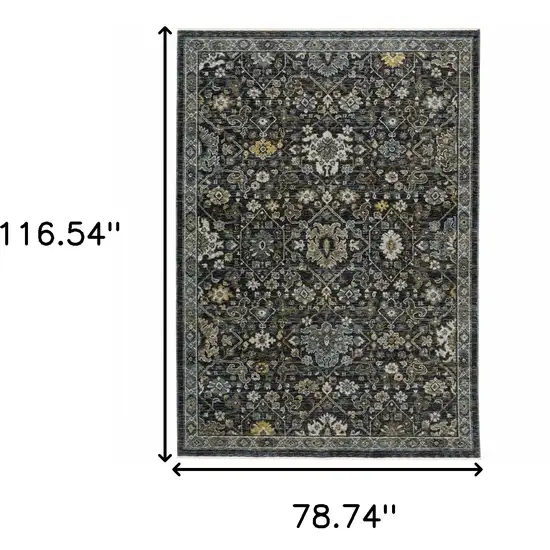 Blue Ivory Grey Gold Green And Brown Oriental Power Loom Stain Resistant Area Rug With Fringe Photo 10