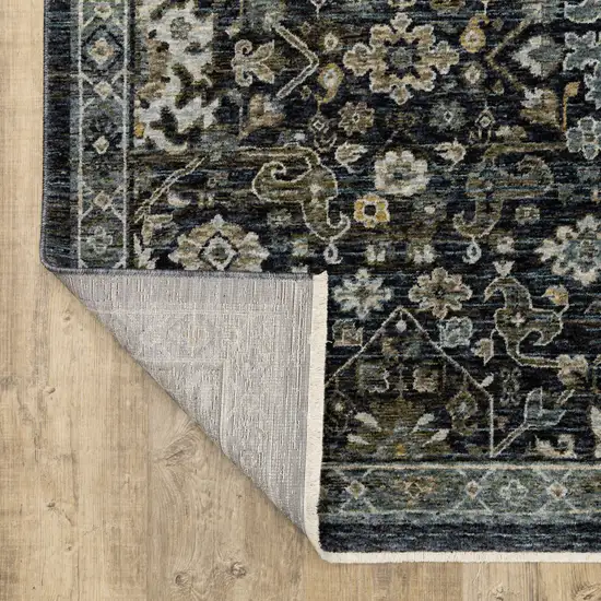 Blue Ivory Grey Gold Green And Brown Oriental Power Loom Stain Resistant Area Rug With Fringe Photo 7