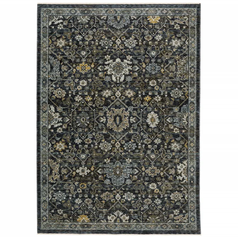 Blue Ivory Grey Gold Green And Brown Oriental Power Loom Stain Resistant Area Rug With Fringe Photo 1