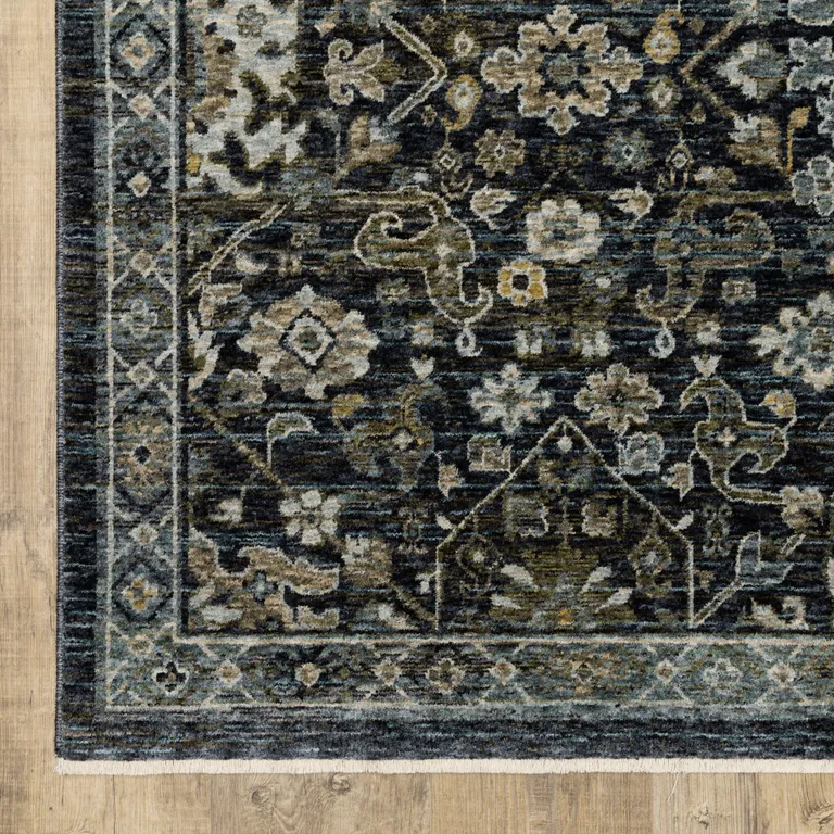 Blue Ivory Grey Gold Green And Brown Oriental Power Loom Stain Resistant Area Rug With Fringe Photo 2