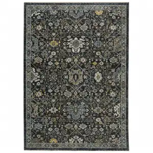 Photo of Blue Ivory Grey Gold Green And Brown Oriental Power Loom Stain Resistant Area Rug With Fringe