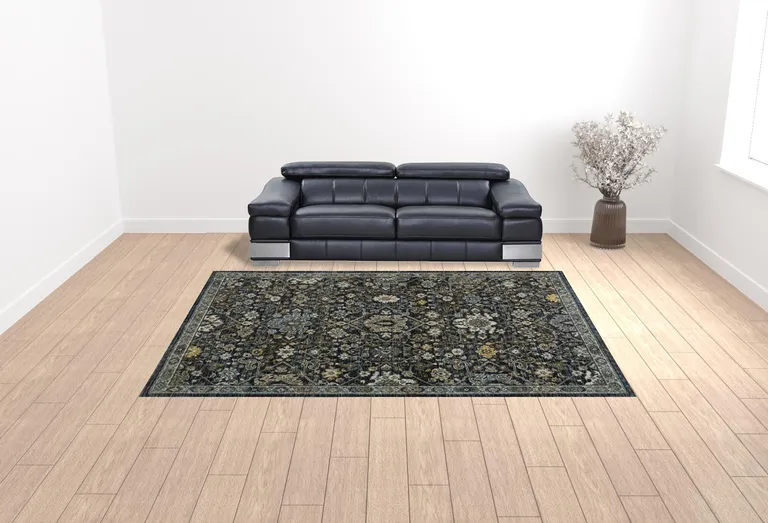 Blue Ivory Grey Gold Green And Brown Oriental Power Loom Stain Resistant Area Rug With Fringe Photo 3