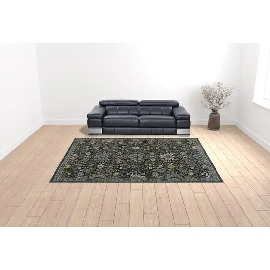 Blue Ivory Grey Gold Green And Brown Oriental Power Loom Stain Resistant Area Rug With Fringe Photo 3