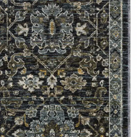 8' Blue and Ivory Oriental Power Loom Runner Rug Photo 4