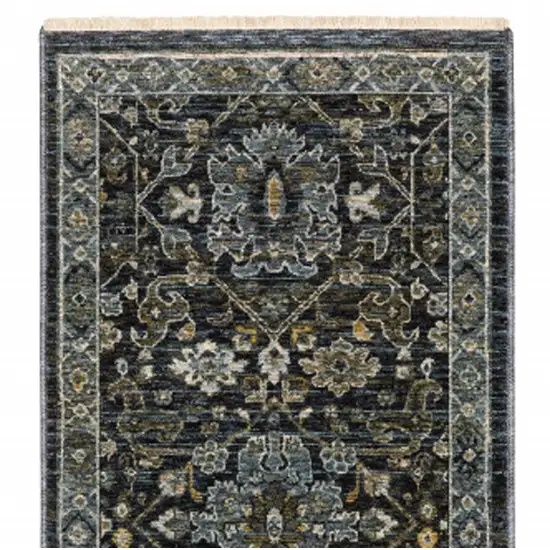 8' Blue and Ivory Oriental Power Loom Runner Rug Photo 5