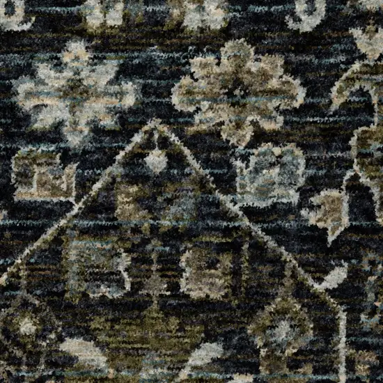 Blue Ivory Grey Gold Green And Brown Oriental Power Loom Stain Resistant Runner Rug With Fringe Photo 9