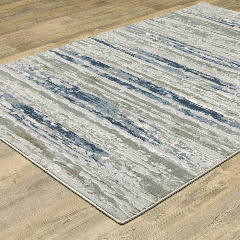 Blue Ivory Grey Light Blue And Brown Abstract Power Loom Stain Resistant Area Rug Photo 4