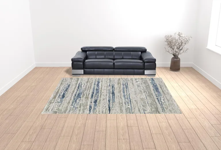 Blue Ivory Grey Light Blue And Brown Abstract Power Loom Stain Resistant Area Rug Photo 2