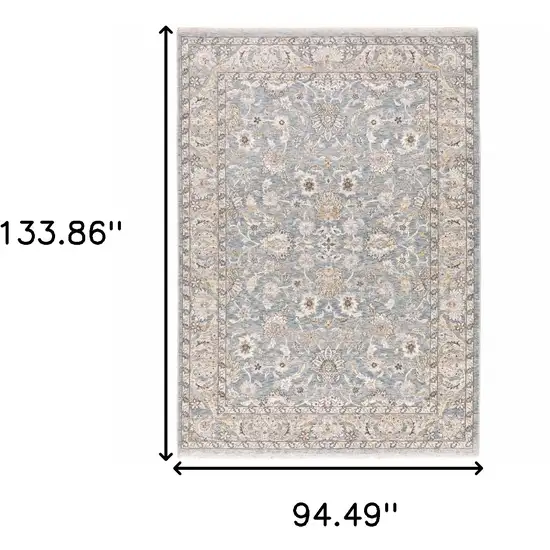 Blue Ivory Machine Woven Floral Oriental Indoor Area Rug Photo 5