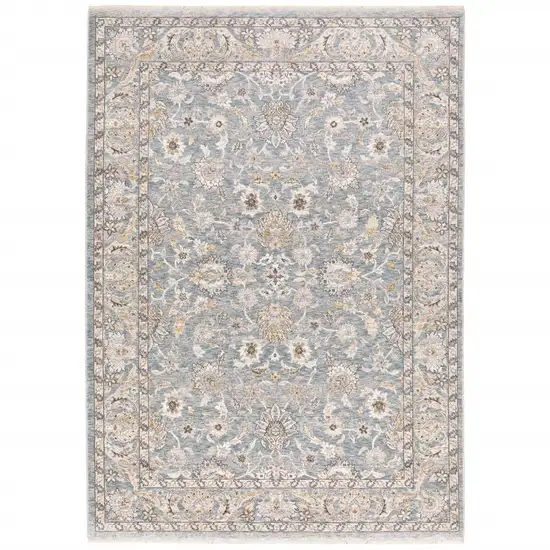 Blue Ivory Machine Woven Floral Oriental Indoor Area Rug Photo 3