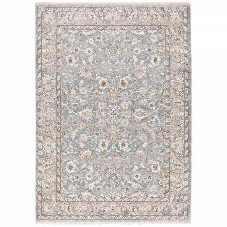 Blue Ivory Machine Woven Floral Oriental Indoor Area Rug Photo 1