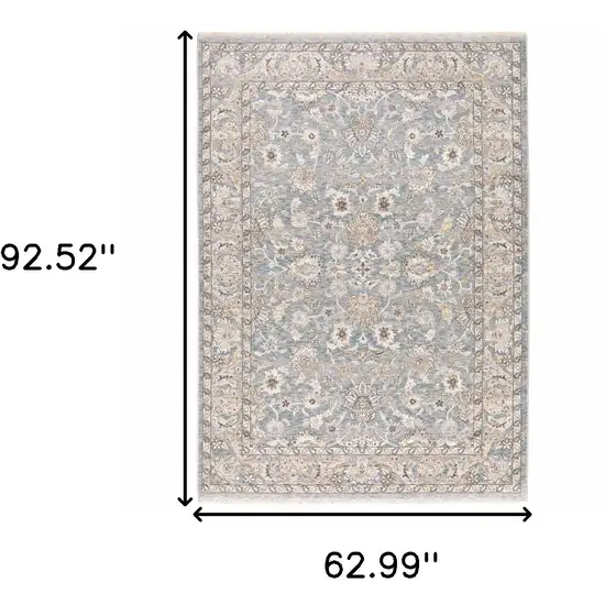 Blue Ivory Machine Woven Floral Oriental Indoor Area Rug Photo 5