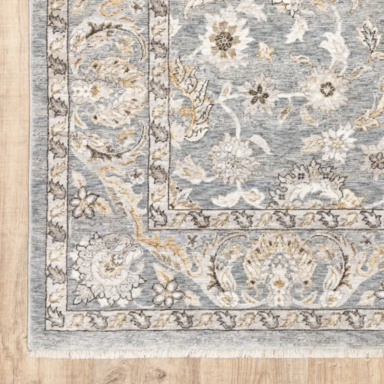 Blue Ivory Machine Woven Floral Oriental Indoor Area Rug Photo 2