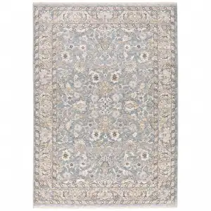 Photo of Blue Ivory Machine Woven Floral Oriental Indoor Area Rug