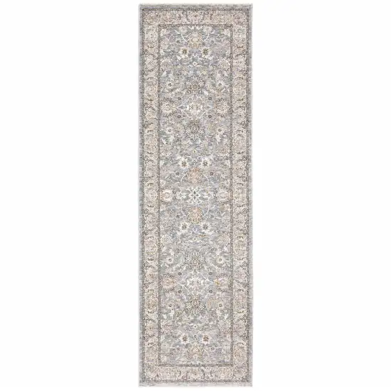 8' Blue Ivory Machine Woven Floral Oriental Indoor Runner Photo 2