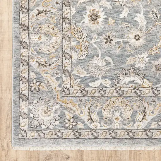 Blue Ivory Machine Woven Floral Oriental Indoor Runner Photo 4