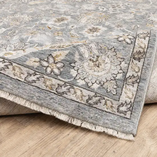 Blue Ivory Machine Woven Floral Oriental Indoor Runner Photo 8