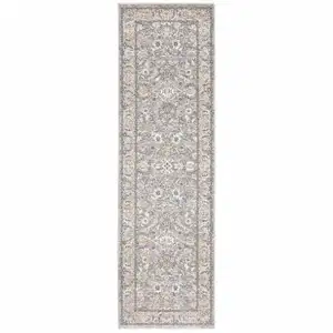 Photo of Blue Ivory Machine Woven Floral Oriental Indoor Runner