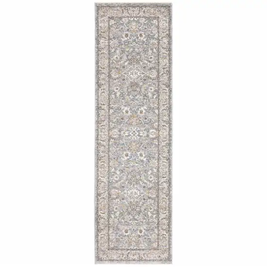 Blue Ivory Machine Woven Floral Oriental Indoor Runner Photo 1