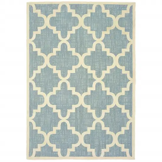 Blue Ivory Machine Woven Geometric Indoor or Outdoor Area Rug Photo 2