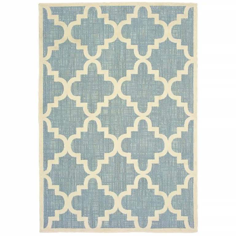 Blue Ivory Machine Woven Geometric Indoor or Outdoor Area Rug Photo 1