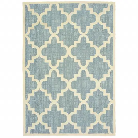 Blue Ivory Machine Woven Geometric Indoor or Outdoor Area Rug Photo 1