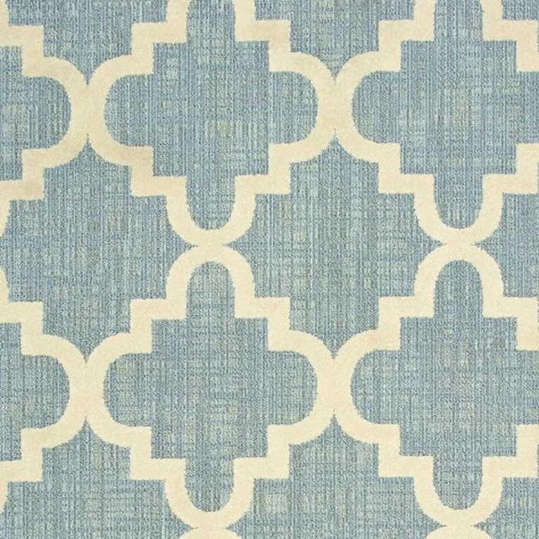 Blue Ivory Machine Woven Geometric Indoor or Outdoor Area Rug Photo 4