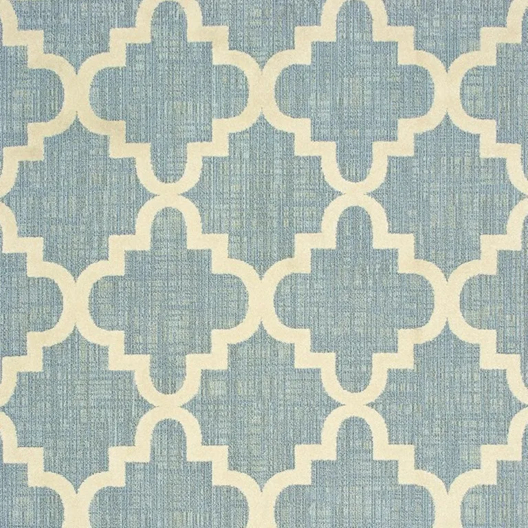 Blue Ivory Machine Woven Geometric Indoor or Outdoor Area Rug Photo 3