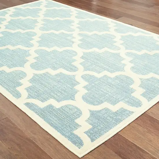 Blue Ivory Machine Woven Geometric Indoor or Outdoor Area Rug Photo 6