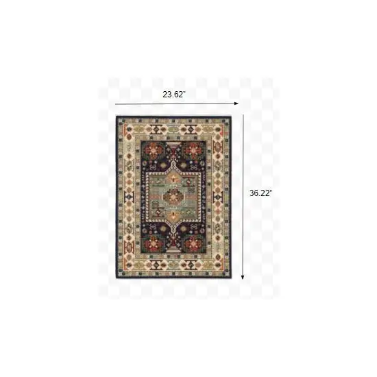 Blue Ivory Machine Woven Medallion Indoor Area Rug Photo 2