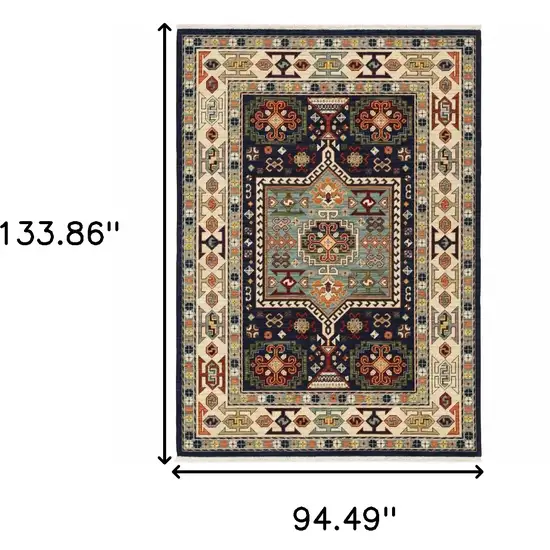 Blue Ivory Machine Woven Medallion Indoor Area Rug Photo 5