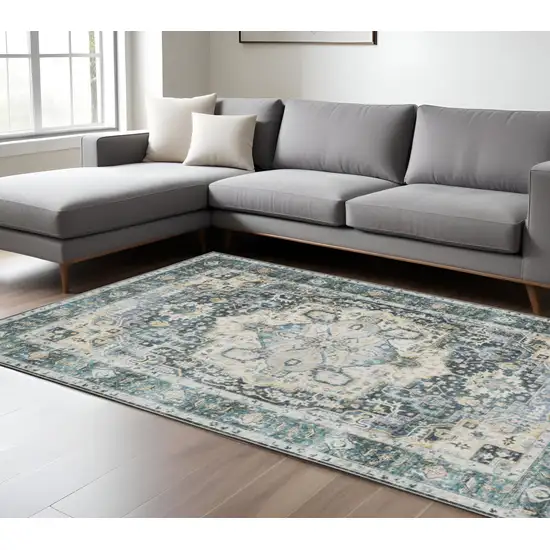 Blue and Ivory Oriental Non Skid Area Rug Photo 1