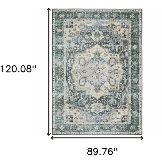 Blue and Ivory Oriental Non Skid Area Rug Photo 3