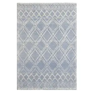 Photo of Blue Ivory Tribal Geometric Pattern Area Rug