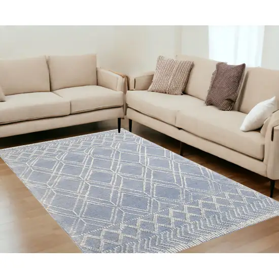 Blue And Ivory Geometric Dhurrie Area Rug Photo 1