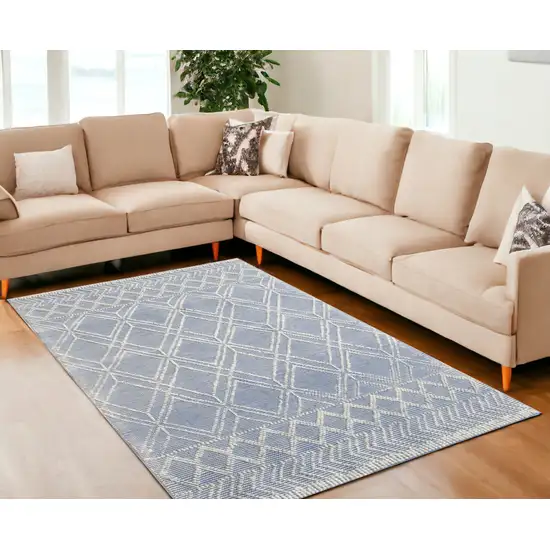 Blue And Ivory Geometric Dhurrie Area Rug Photo 1