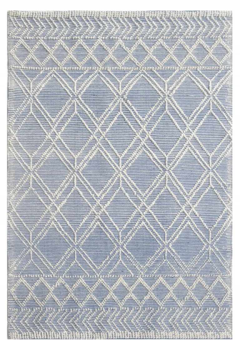 Blue Ivory Tribal Geometric Pattern Area Rug Photo 1