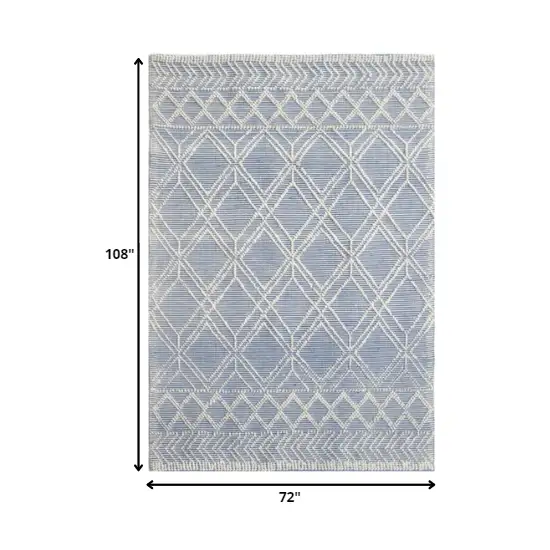 Blue Ivory Tribal Geometric Pattern Area Rug Photo 5