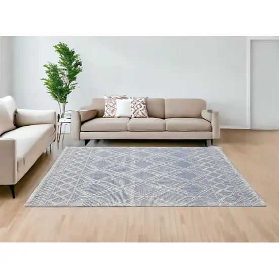 Blue And Ivory Geometric Dhurrie Area Rug Photo 1