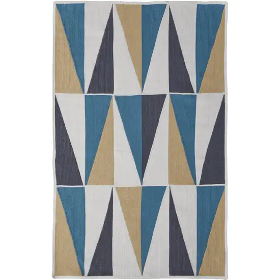 Blue Ivory and Gold Geometric Power Loom Area Rug Photo 1