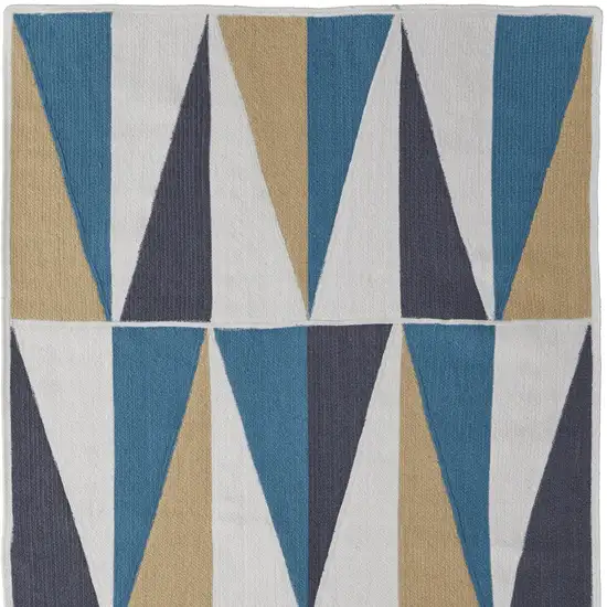 Blue Ivory and Gold Geometric Power Loom Area Rug Photo 3