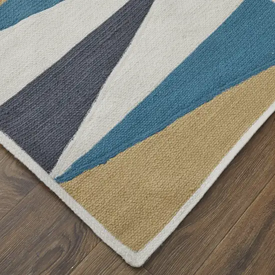 Blue Ivory and Gold Geometric Power Loom Area Rug Photo 8