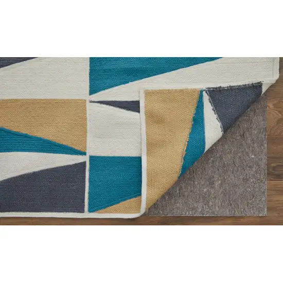 Blue Ivory and Gold Geometric Power Loom Area Rug Photo 5