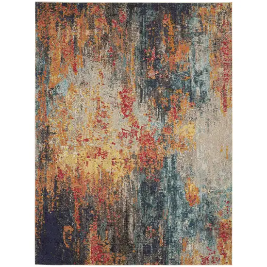 Blue Ivory and Orange Abstract Non Skid Area Rug Photo 2