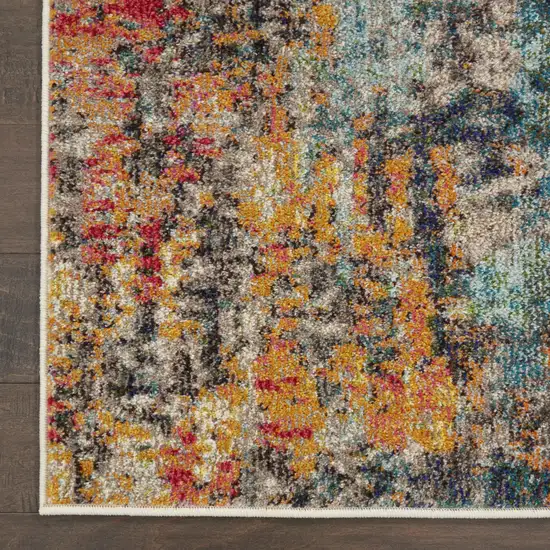 Blue Ivory and Orange Abstract Non Skid Area Rug Photo 4