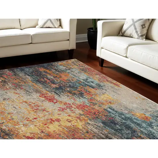 Blue Ivory and Orange Abstract Non Skid Area Rug Photo 1