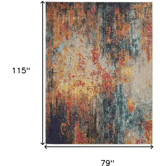 Blue Ivory and Orange Abstract Non Skid Area Rug Photo 3